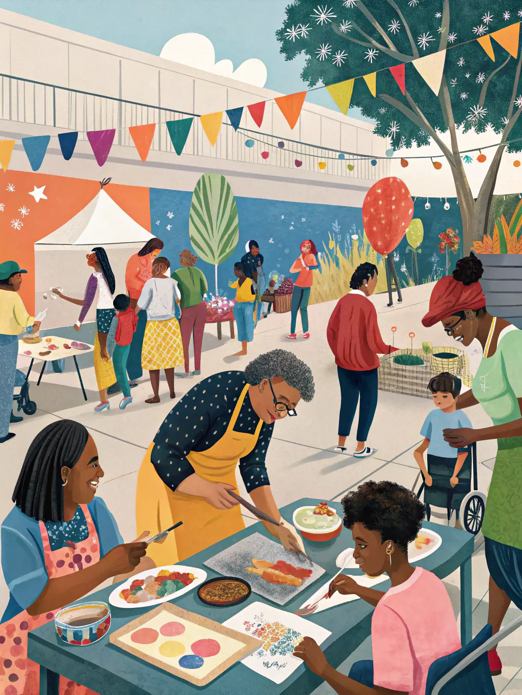 A colorful image of participants engaged in a cultural workshop organized by NEW DREAM COTE D'AZUR, highlighting the creativity and community spirit.